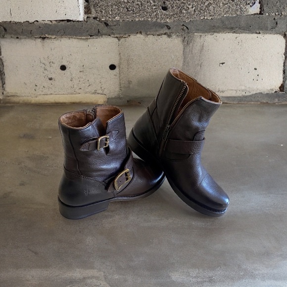 Frye Vicky 6” Buckled Biker Boot in Dark Brown - Picture 2 of 8